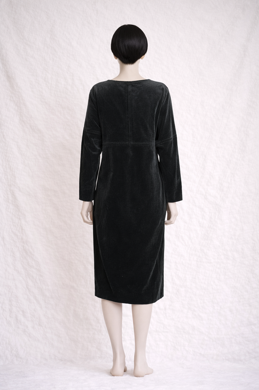 Authentic straight dress Yves Saint Laurent Rive Gauche in vintage black cotton velvet