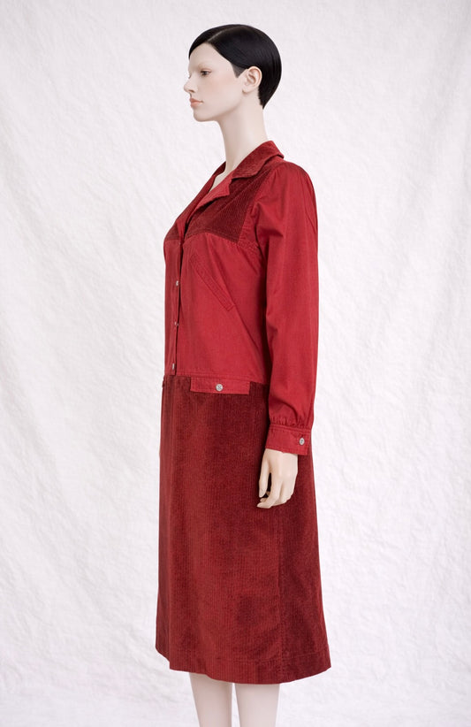 Vintage Courrèges Paris Red Corduroy Dress
