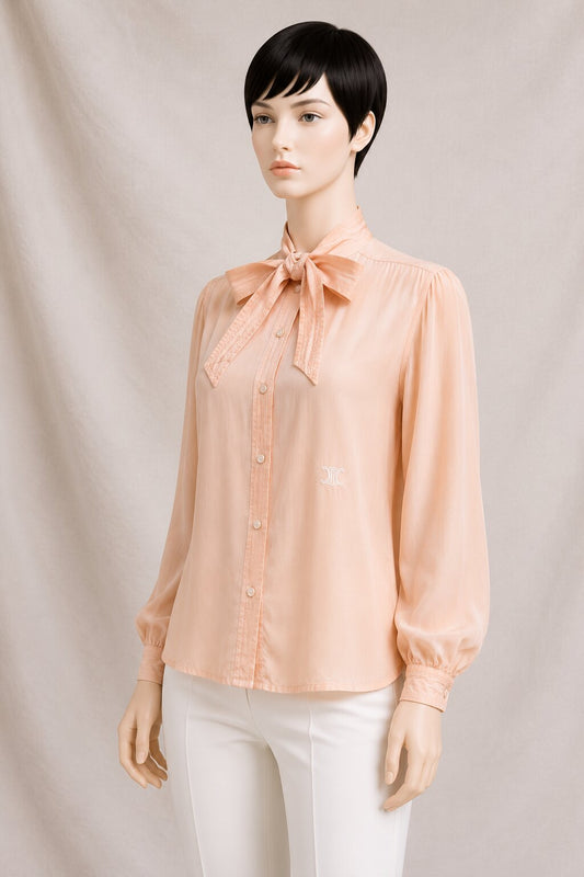 Authentic Céline Paris vintage silk blouse in apricot