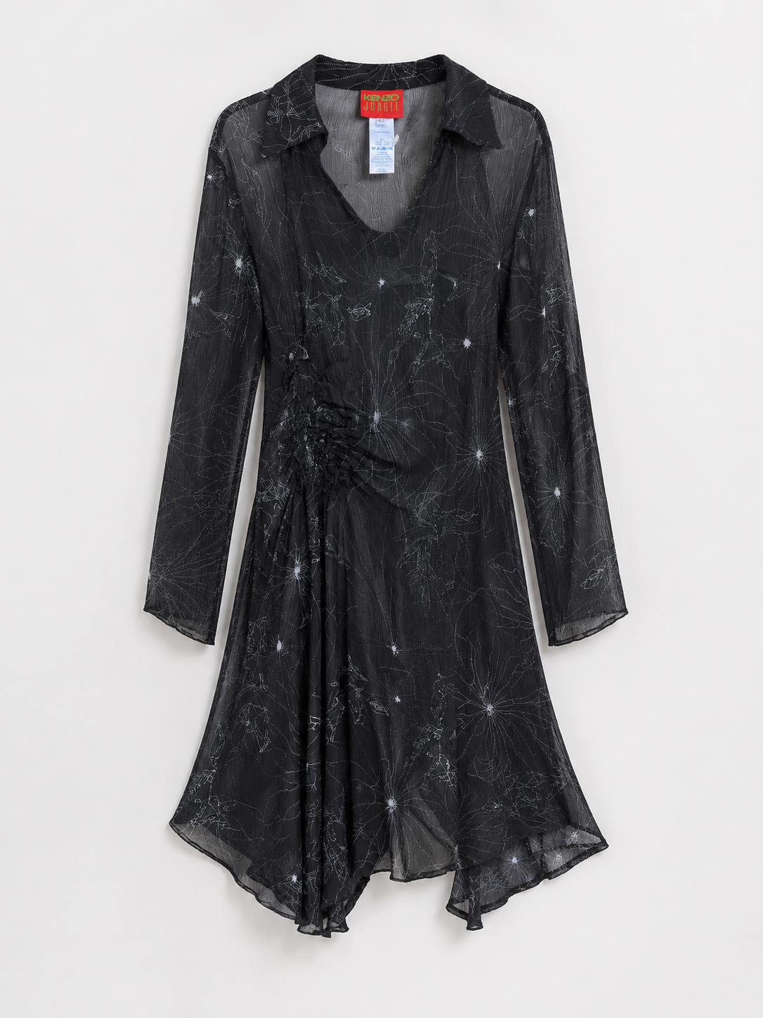 Tunic - Kenzo Jungle dress in semi-transparent black voile with vintage floral print