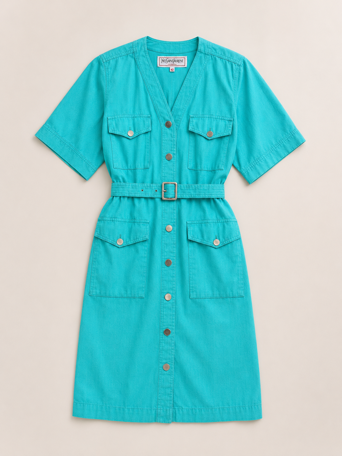 Robe en coton turquoise Yves Saint Laurent vintage authentique