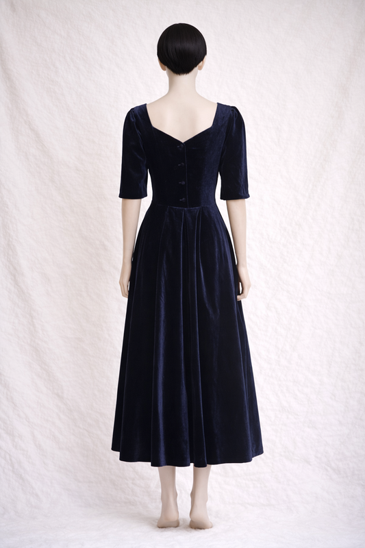 Vintage navy blue velvet long dress by Laura Ashley