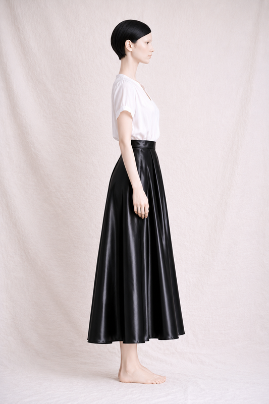 Jupe satinée noire longue taille haute Laura Ashley neuve