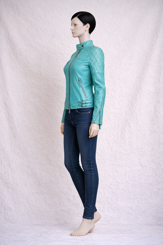 Authentic turquoise leather biker jacket Gucci