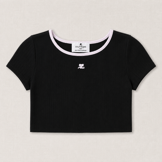 Authentic Courrèges Paris black ribbed cotton crop top