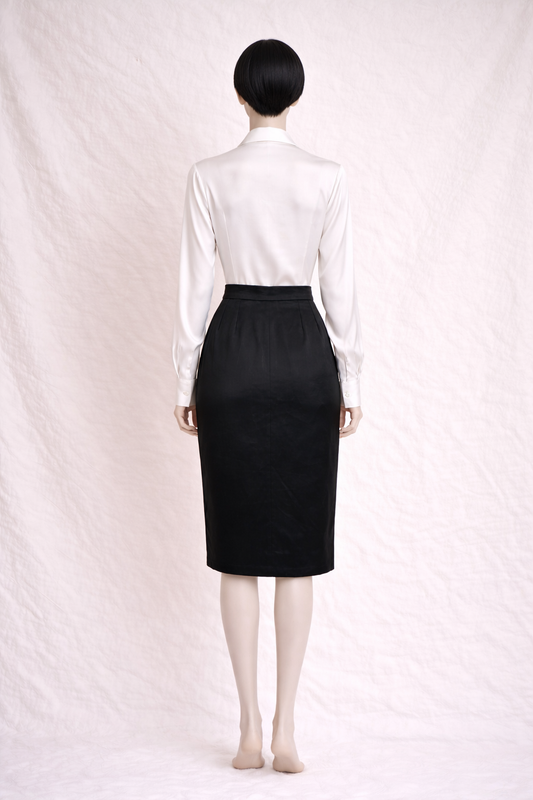Jupe en soie satinée noir Yves Saint Laurent