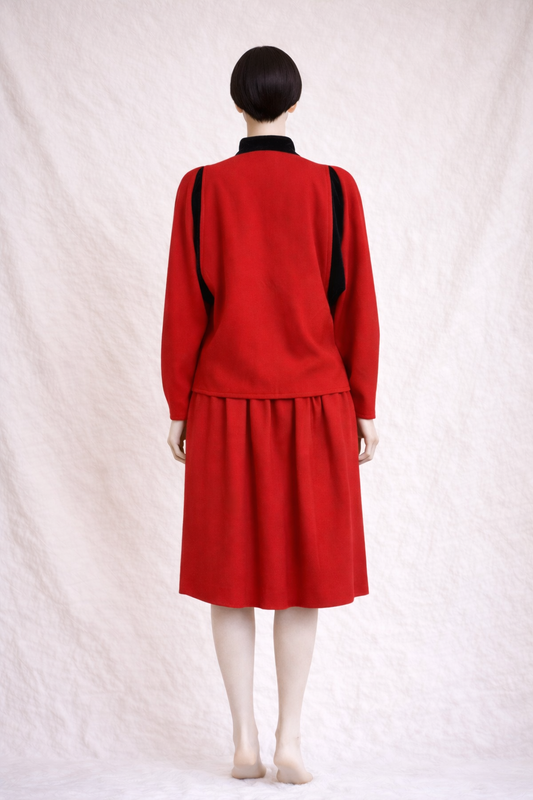 Authentic vintage Lanvin Paris skirt suit and jacket in red wool