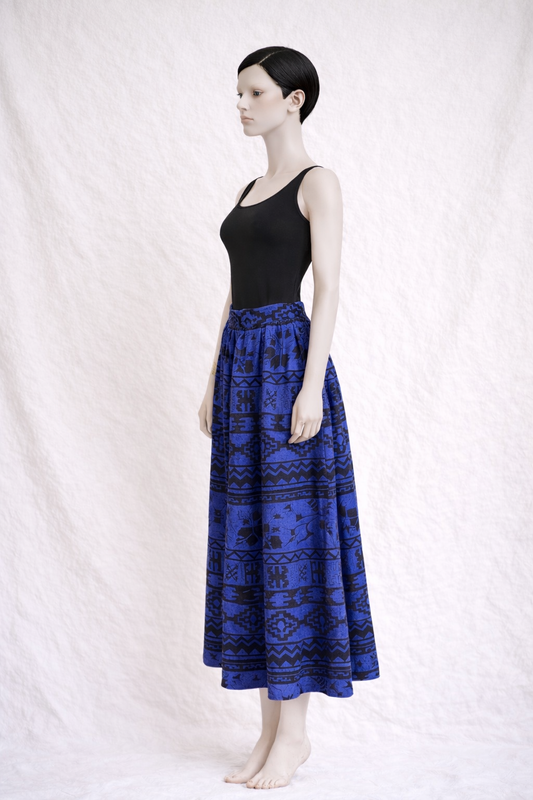 Authentic Yves Saint Laurent Rive Gauche Long Skirt Graphic Print Circa 1985
