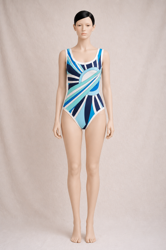 Vintage Emilio Pucci Turquoise Blue Printed Swimsuit