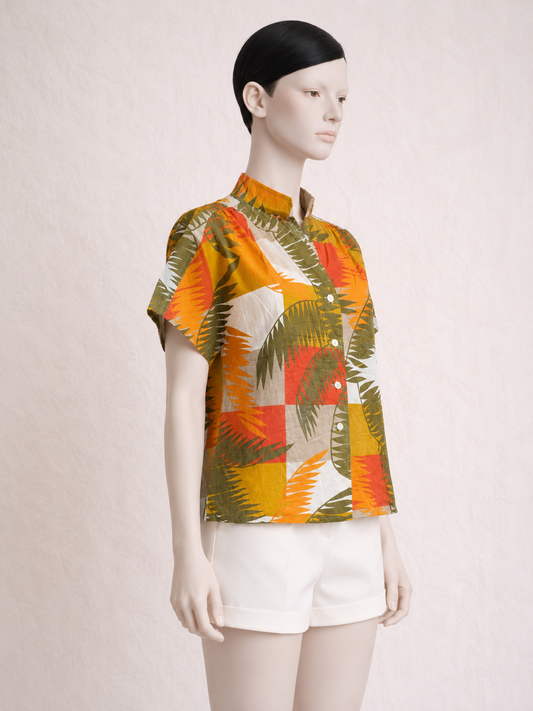 Chemisier en coton aux accents tropicaux Pierre Cardin vintage authentique