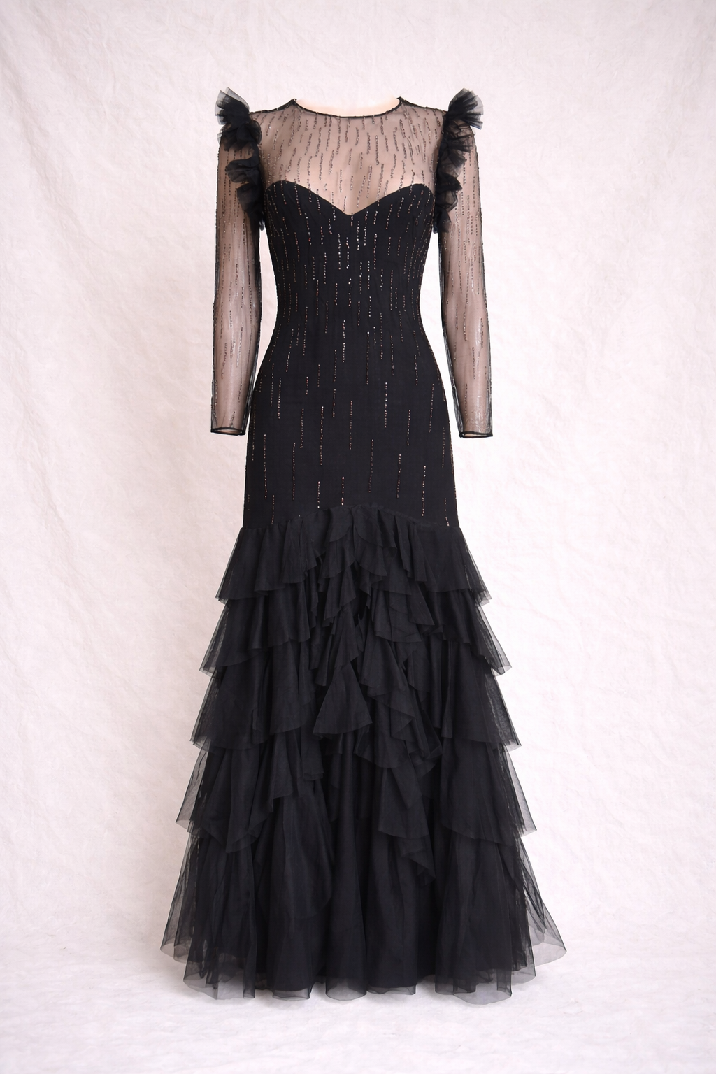Robe de soirée en mousseline noire longue Loris Azzaro vintage