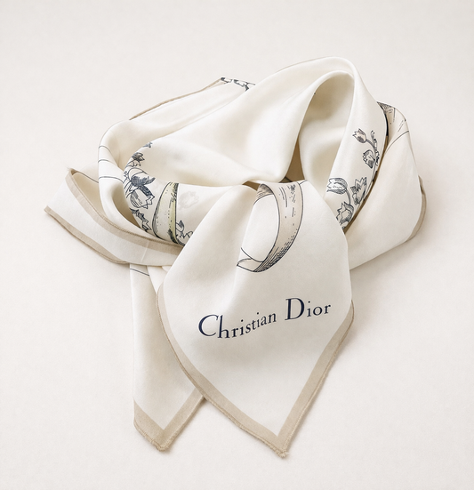 Authentic Vintage Christian Dior Sheer Ecru Crepe Silk Scarf