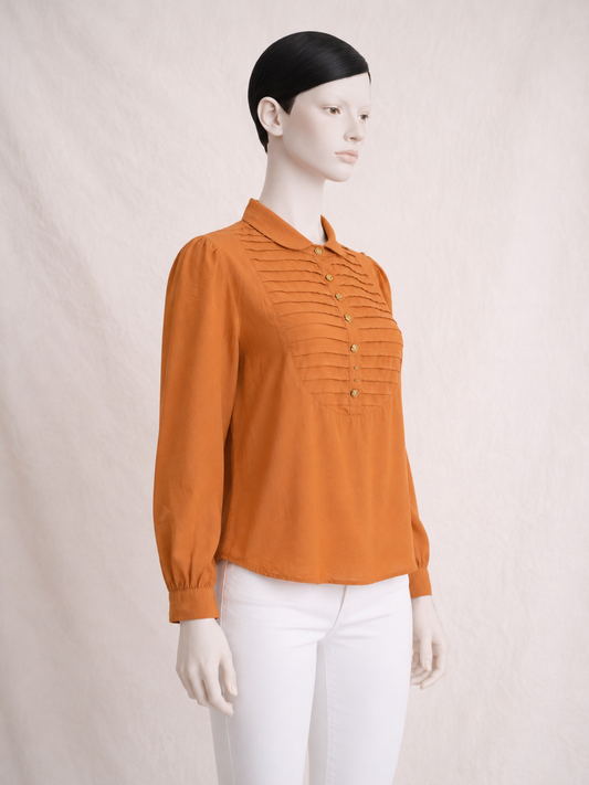 Blouse en coton léger terracotta Pierre Cardin Paris vintage authentique neuve