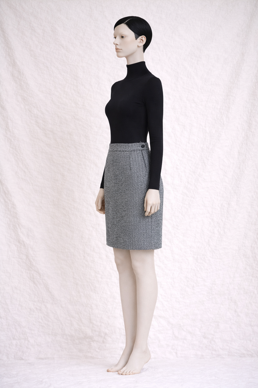 Authentic Yves Saint Laurent Skirt in Grey and Black Wool and Silk
