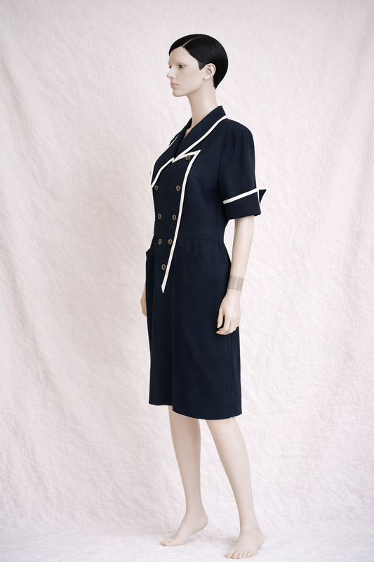 Authentic Jean Paul Gaultier navy blue dress with white piping vintage
