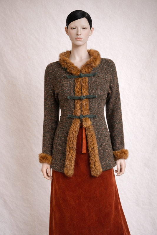 Cardigan Etro Milano in marled knit with rabbit fur collar