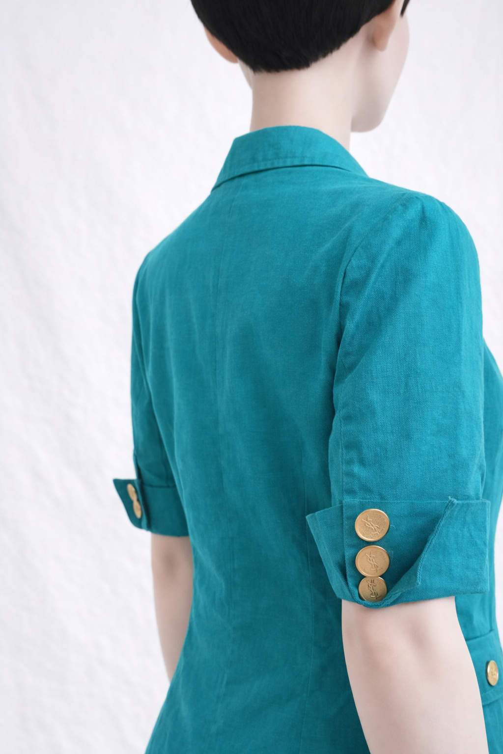 Blazer en coton turquoise manches courts Yves Saint Laurent vintage authentique