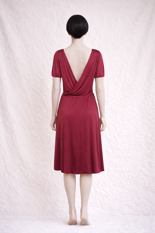 Authentic burgundy Gucci dress with crossover neckline