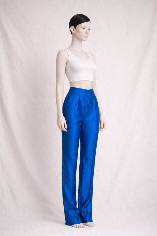 Pantalon Gianfranco Ferré en soie et viscose bleu électrique authentique