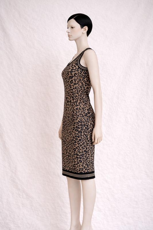 Sleeveless Galliano leopard print stretch dress
