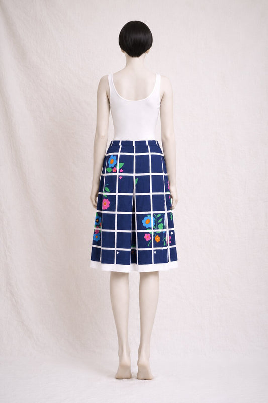 Authentic pleated skirt Lanvin Paris in vintage printed cotton canvas