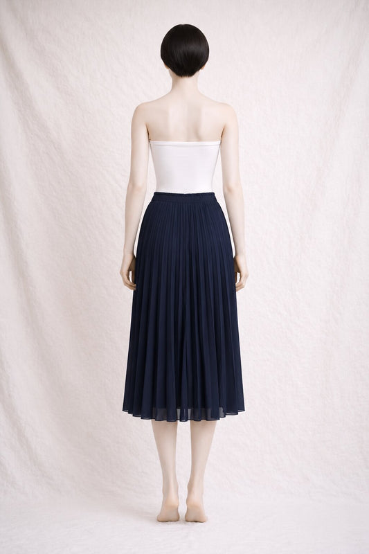 Vintage Navy Blue Silk Pleated Skirt Louis Féraud Paris