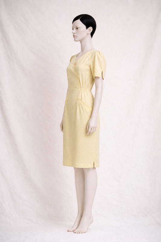 Authentic vintage yellow linen dress Courrèges Paris
