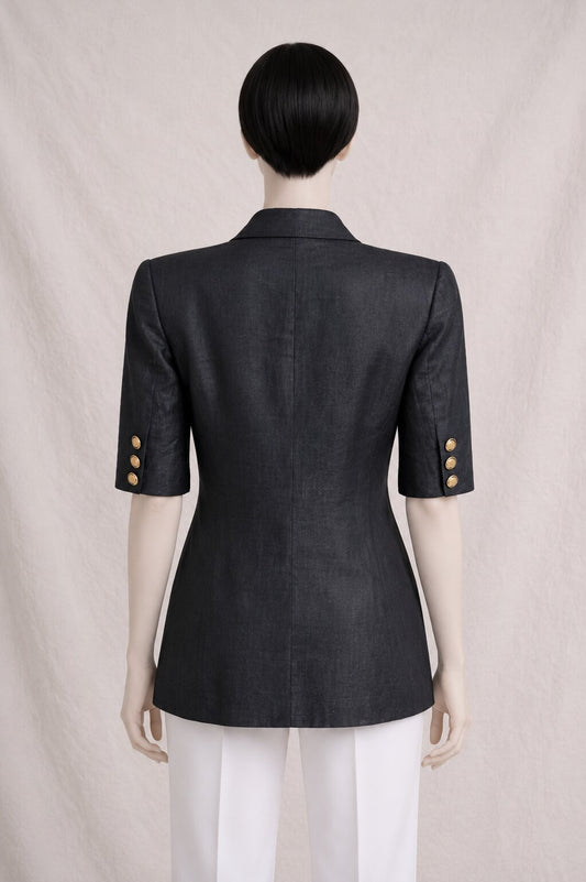 Authentic Vintage Black Linen Blazer Louis Féraud