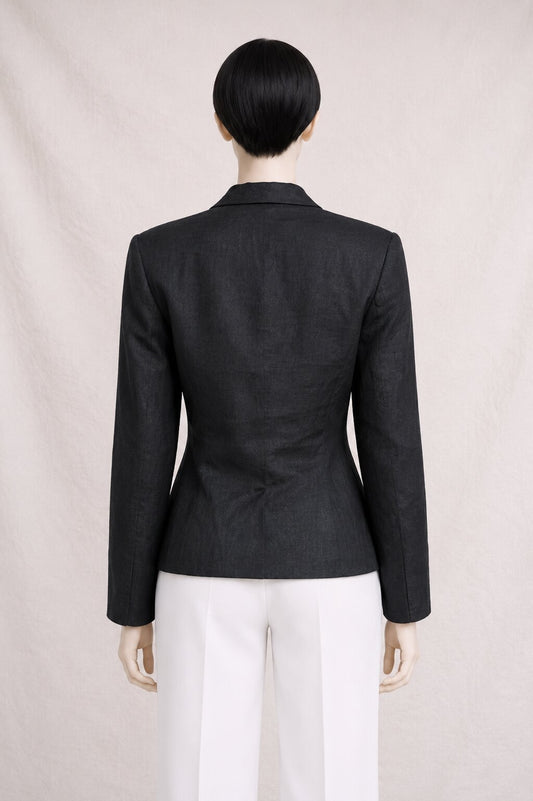 Black Linen Blazer Kenzo City Paris Vintage