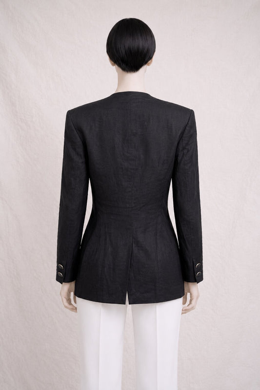 Vintage Louis Féraud long black linen blazer set