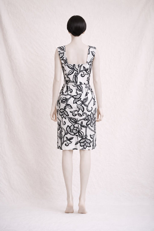 Authentic Guy Laroche Dress in Black and White Floral Printed Cotton
