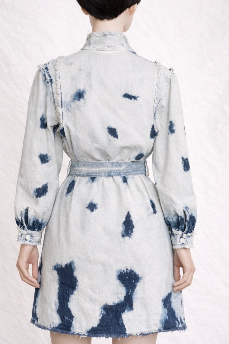 Robe Christian Dior en denim tie-dye bleu ceinturée authentique