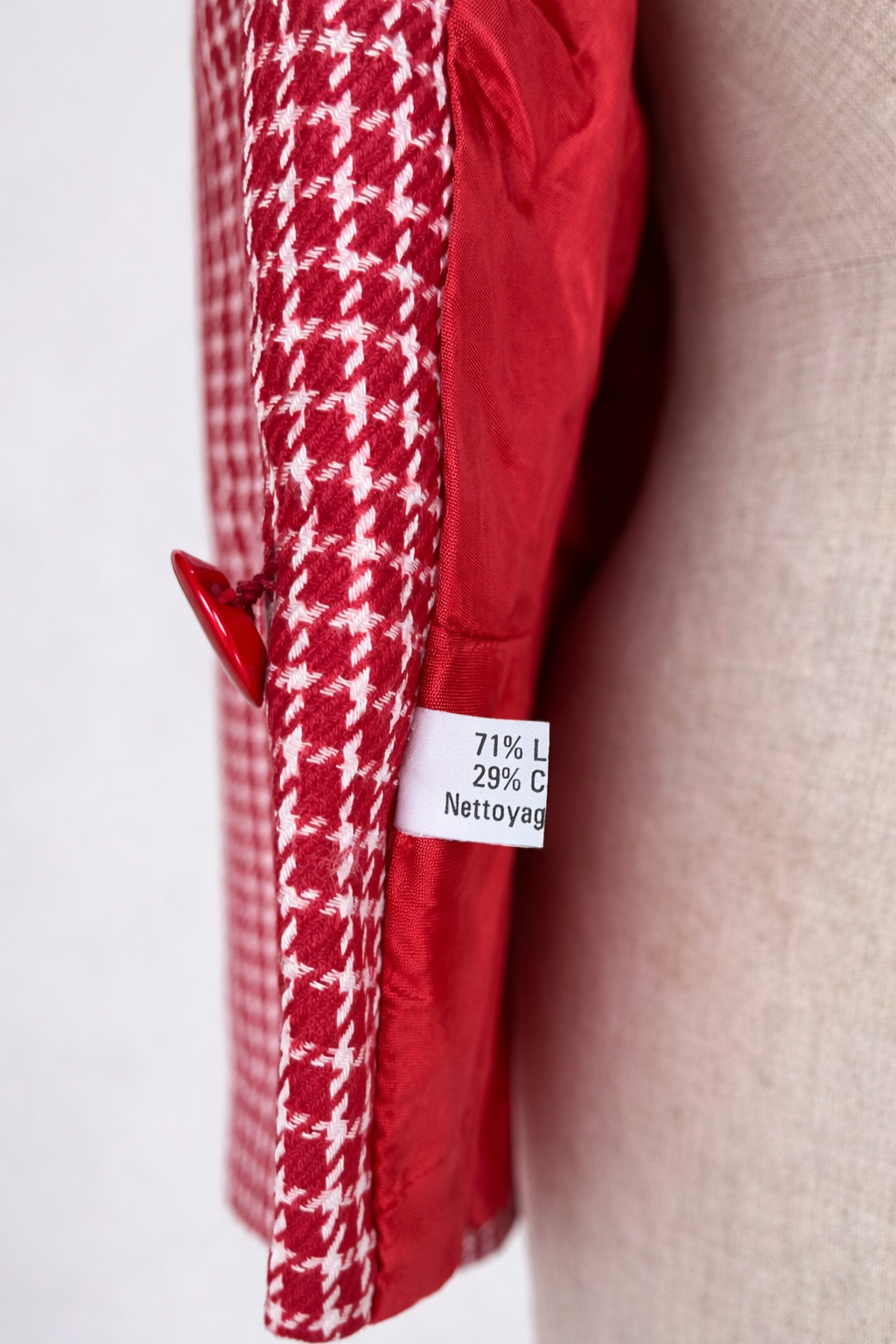 Blazer authentique Pierre Cardin vintage en laine rouge pied-de-poule neuf