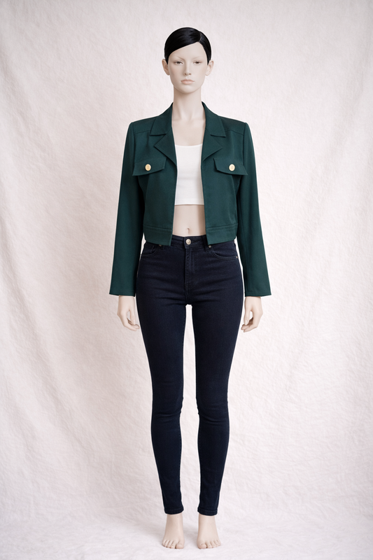 Authentic Yves Saint Laurent Blazer in Vintage Green Cotton Circa 1990