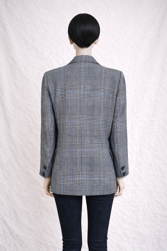 Authentic Yves Saint Laurent Variation Checked Wool Blazer circa 90