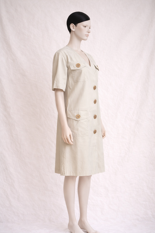 Robe saharienne nude en coton Yves Saint Laurent vintage authentique