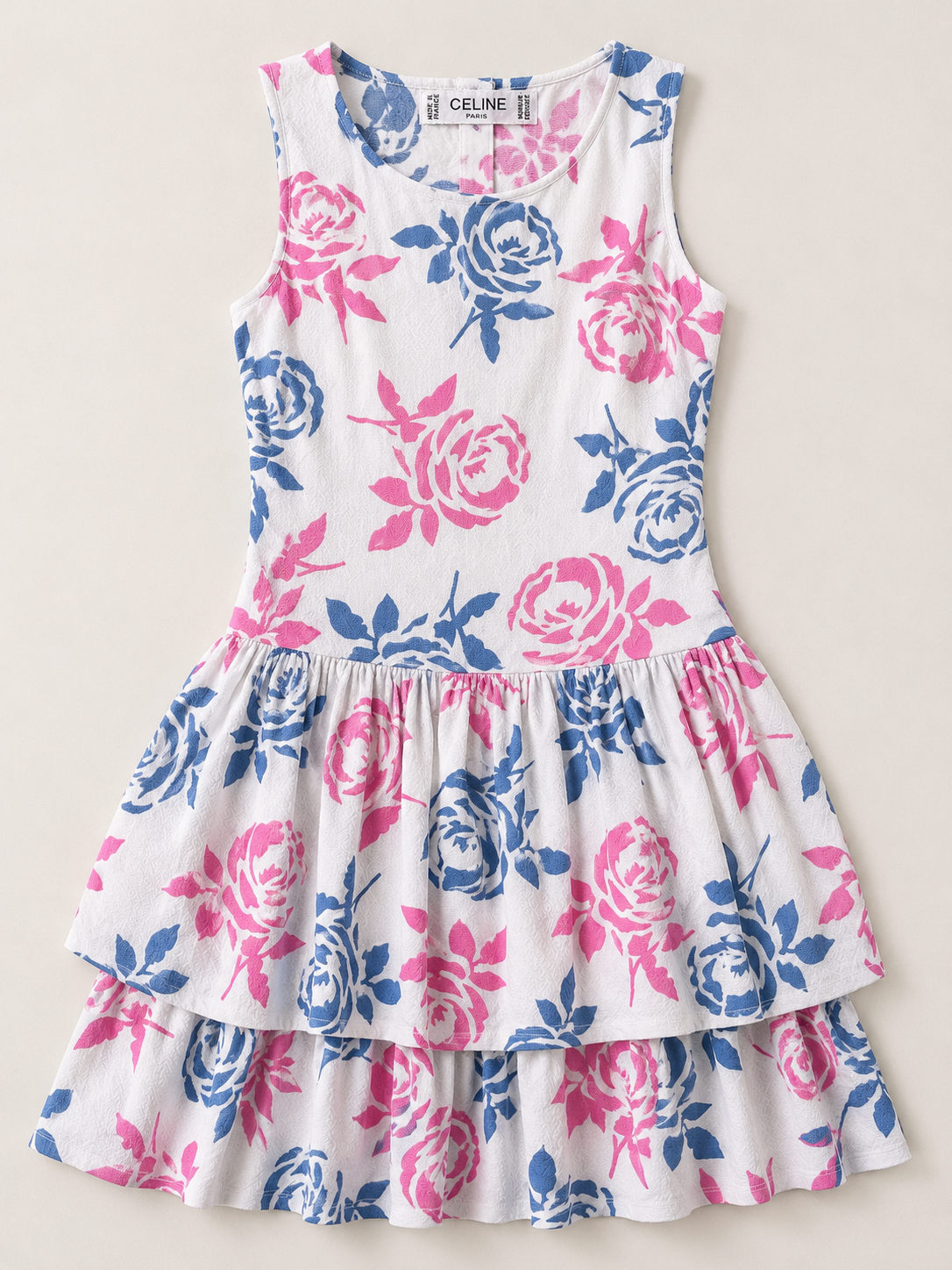 Robe d'été Céline Paris en jacquard de coton texturé blanc vintage authentique
