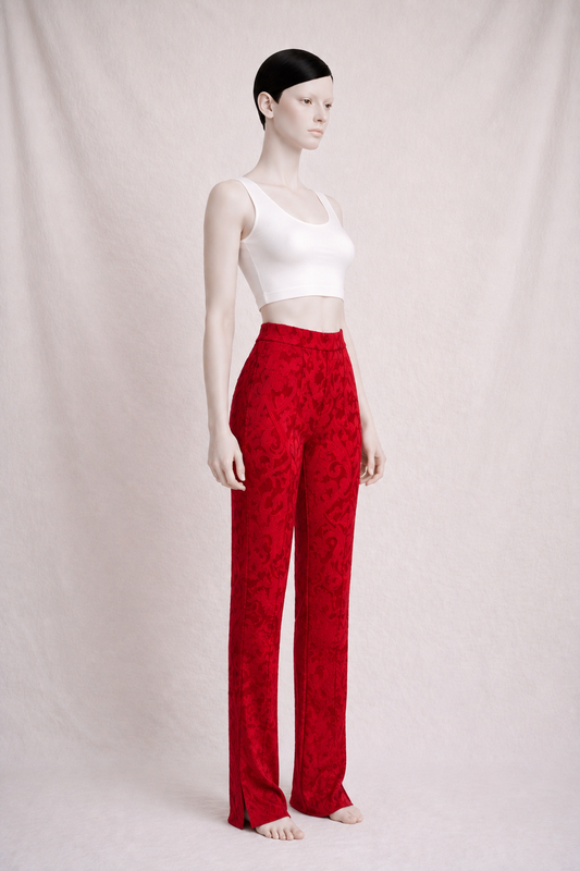 Pantalon Gianfranco Ferré en soie et laine texturée rouge intense authentique