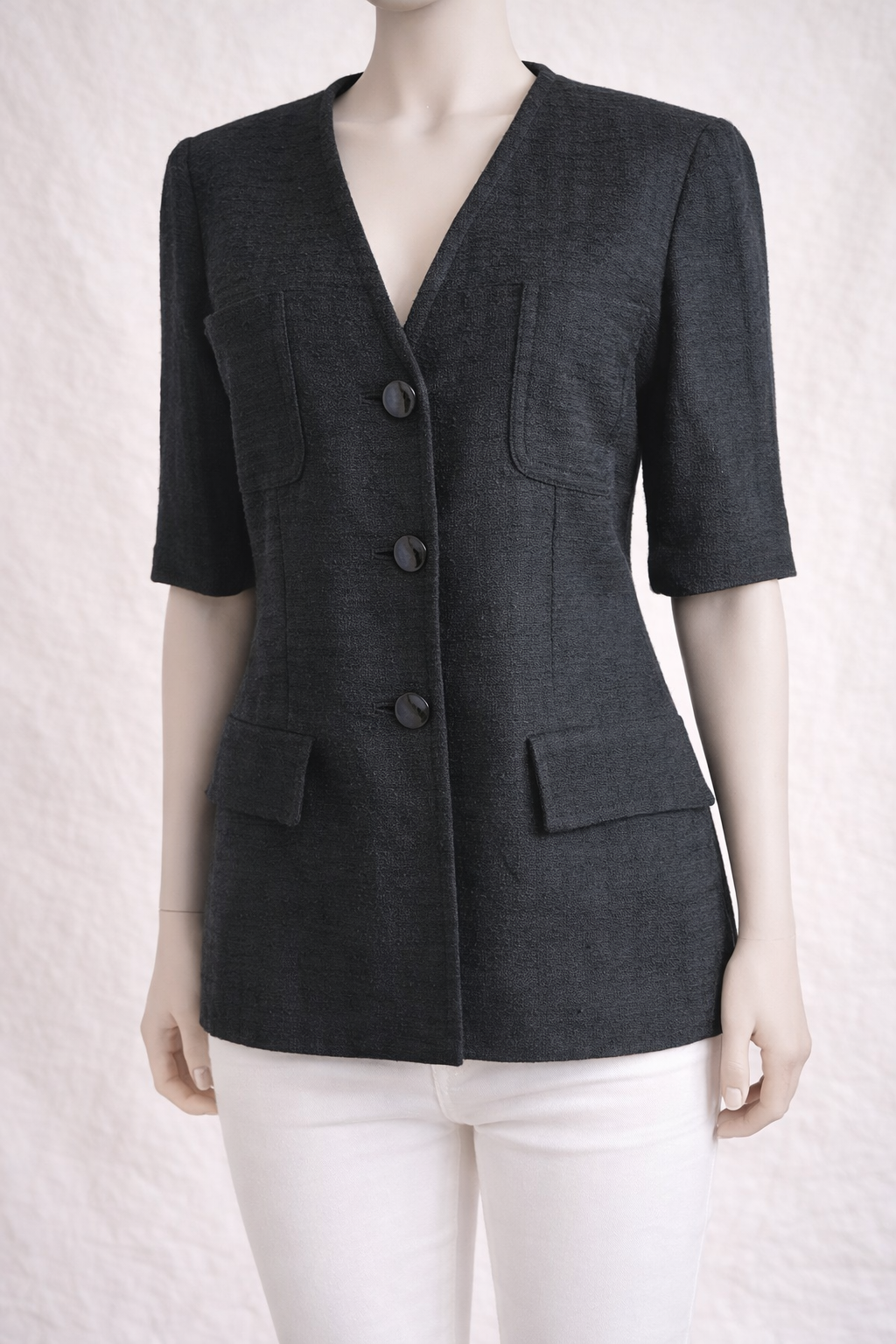 Blazer noir texturée manches courts Yves Saint Laurent vintage authentique