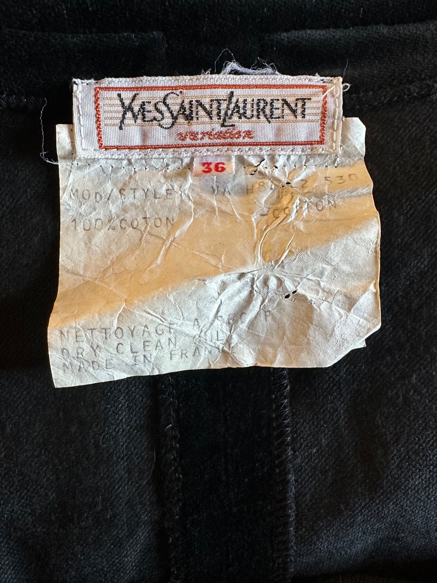 Robe droite authentique Yves Saint Laurent Rive Gauche en velours de coton noir vintage
