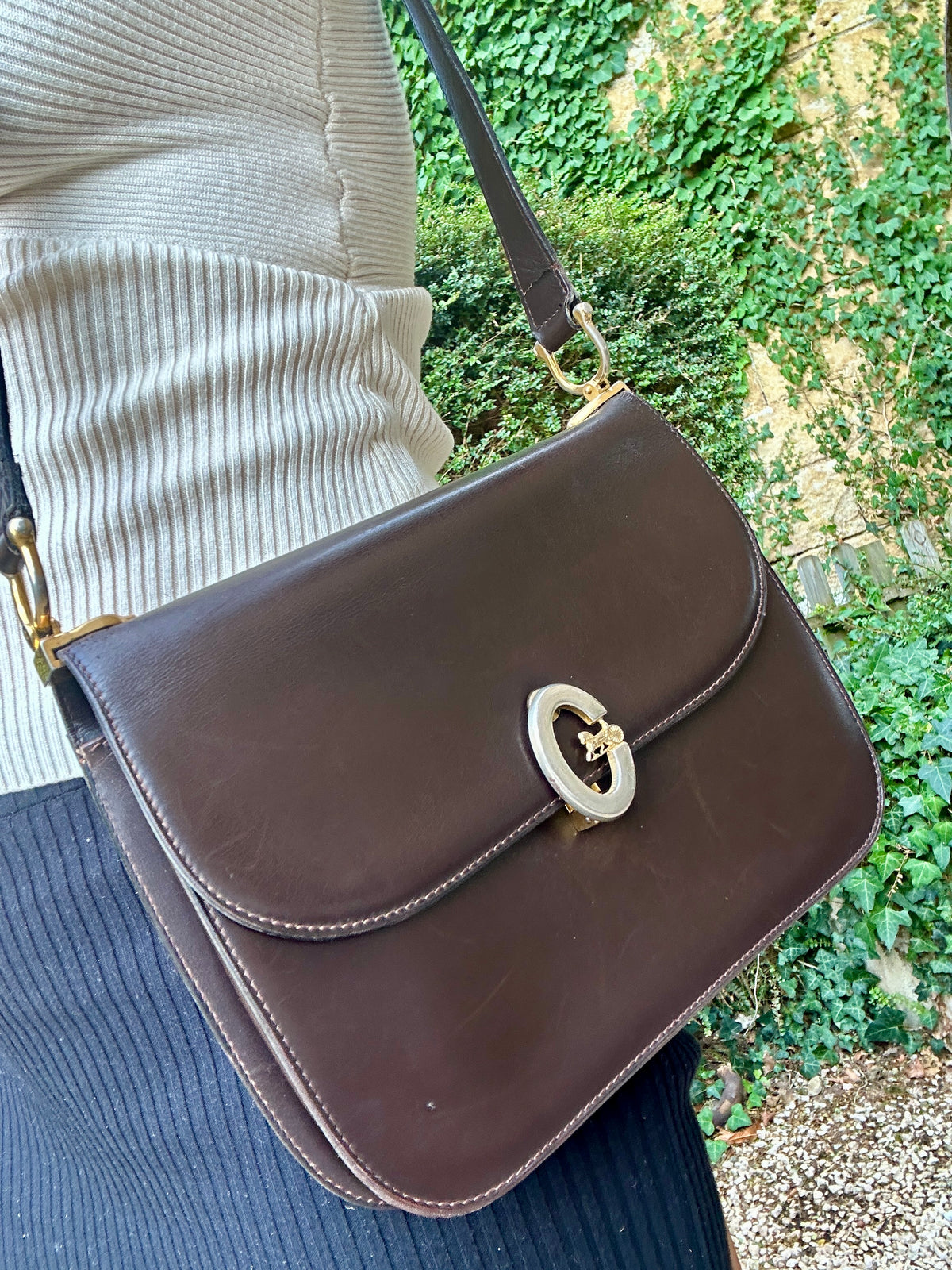 Sac en cuir marron Céline Horse Carriage / Sulky Box Vintage des années 1970