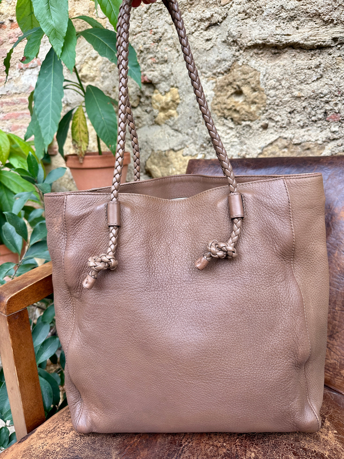 Sac cabas Gucci vintage en cuir d'agneau marron taupe authentique