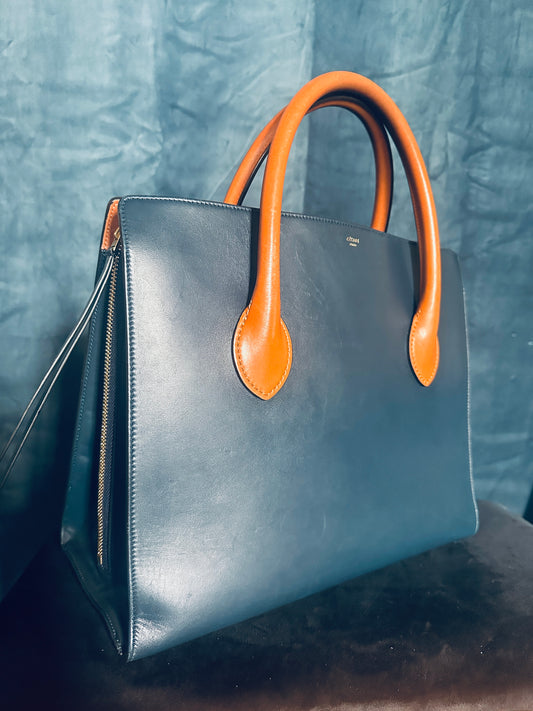 Celine Large Two-Tone Boxy Tote Bag in Leather