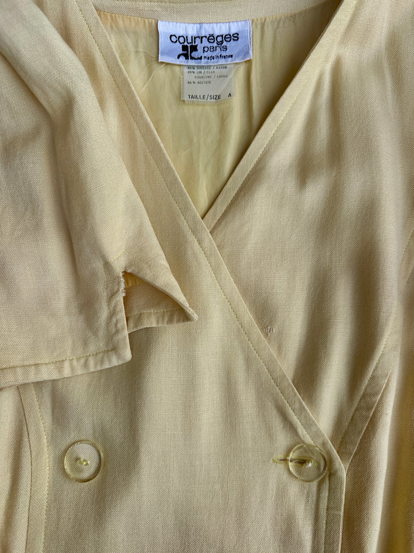 Robe en lin jaune Courrèges Paris vintage authentique