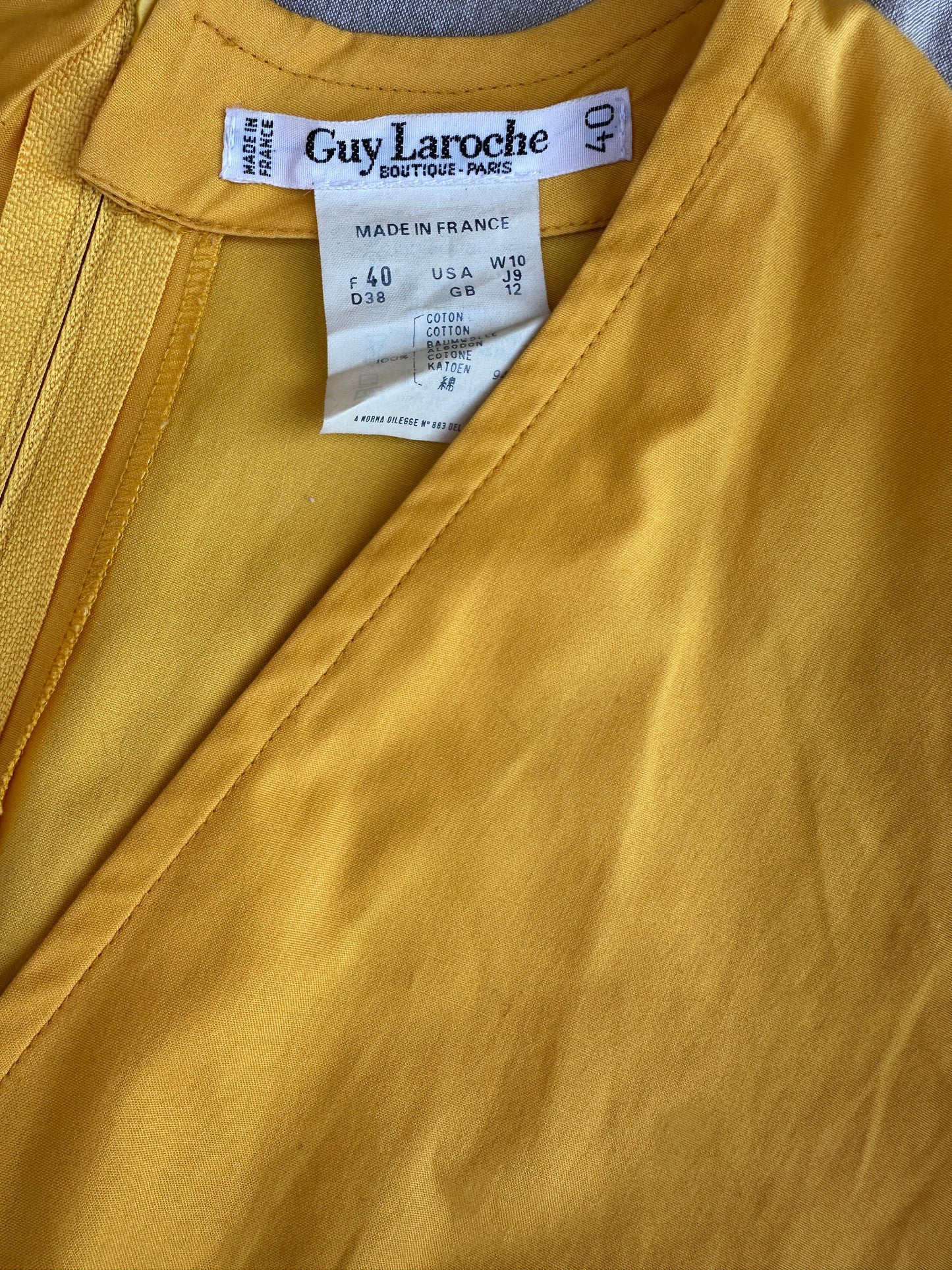 Robe Guy Laroche Boutique Paris vintage en coton jaune safran