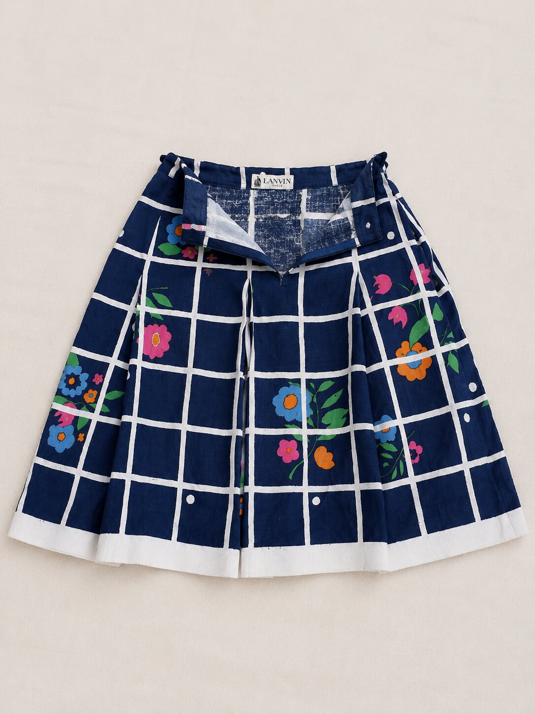 Jupe plissée authentique Lanvin Paris en toile de coton imprimée vintage