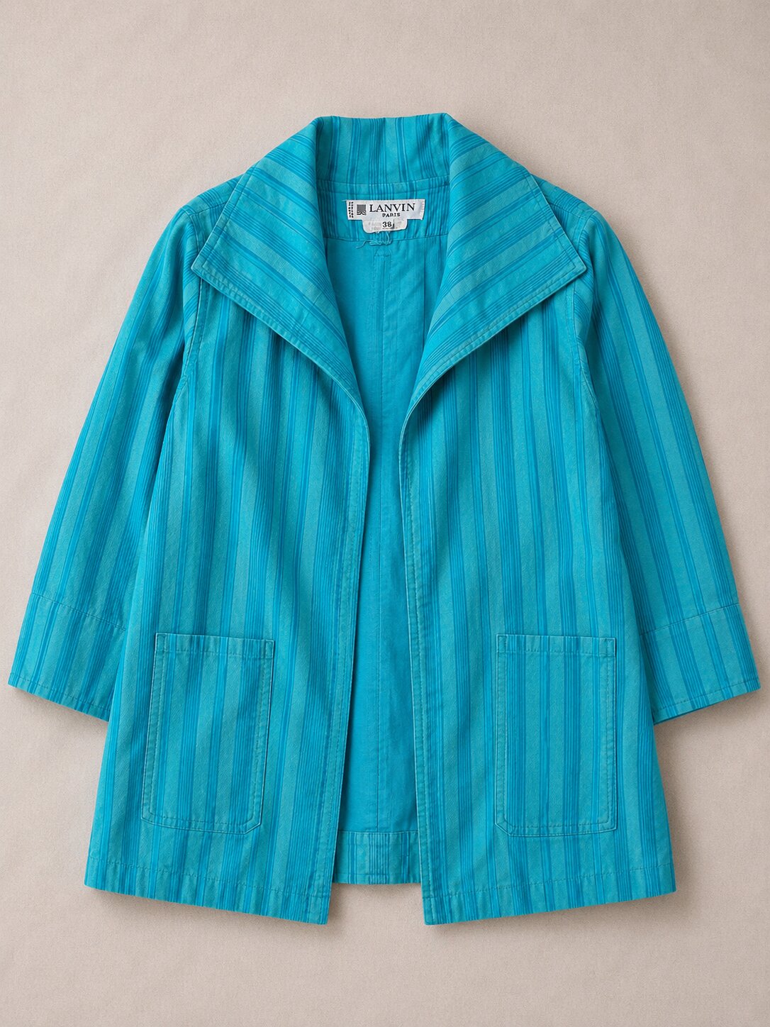 Veste légère vintage authentique Lanvin Paris en coton jacquard turquoise