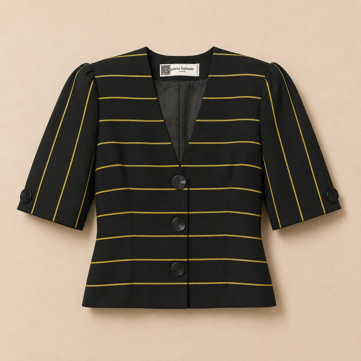 Authentic Pierre Balmain Paris vintage jacket in yellow and black stripes