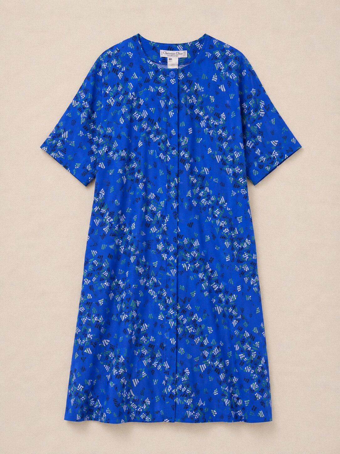 Robe vintage authentique Christian Dior en coton imprimé bleu