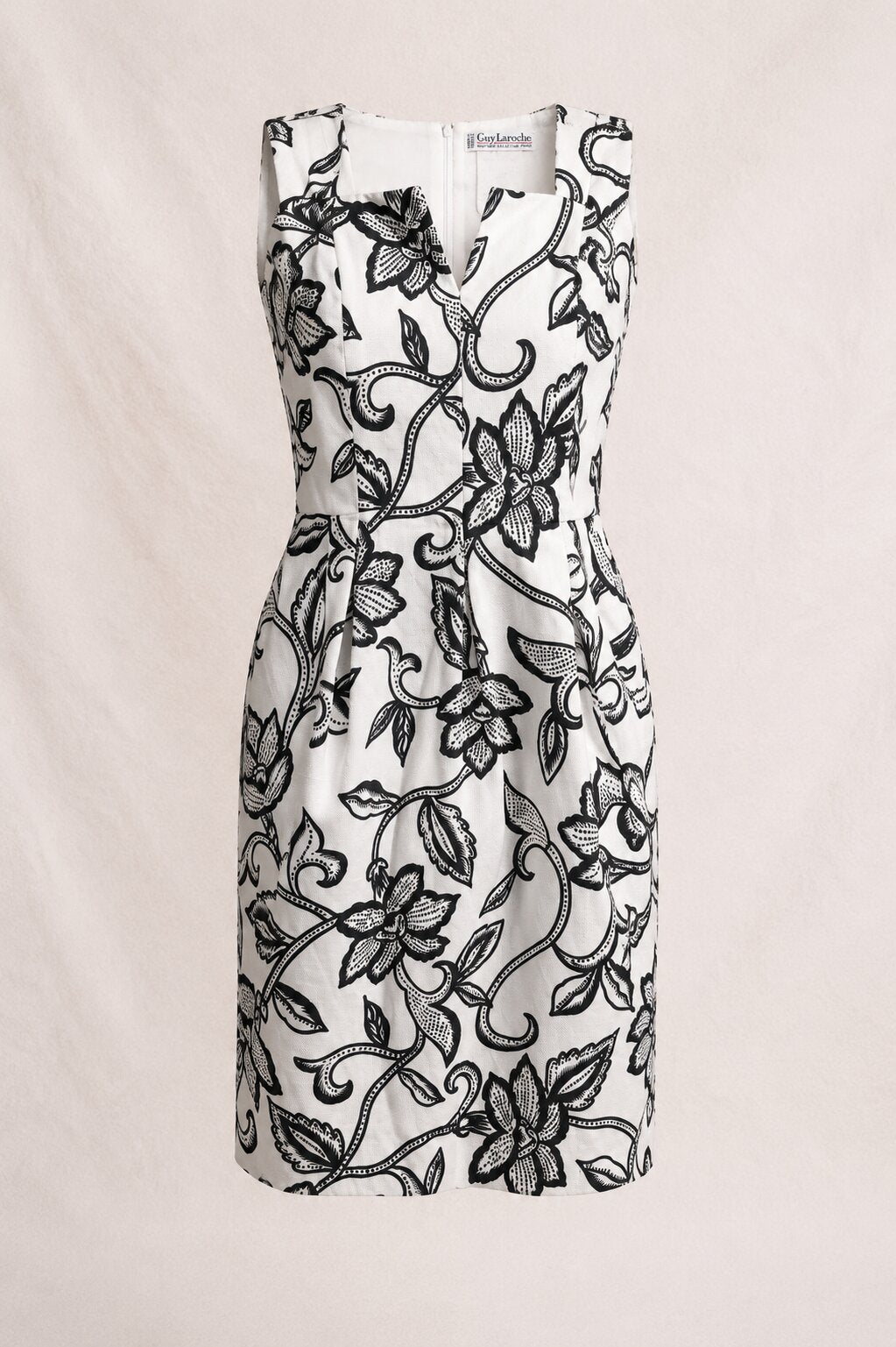 Authentic Guy Laroche Dress in Black and White Floral Printed Cotton
